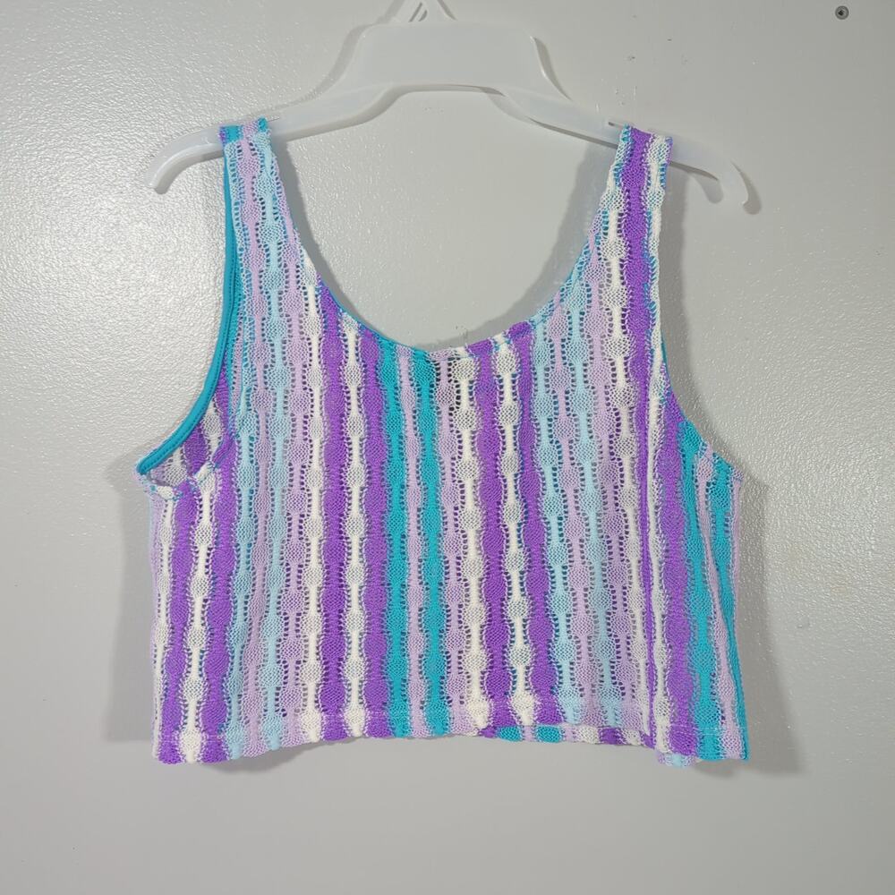Wild Fable L Crochet Knit Openwork Striped Swing Tank Top Retro Y2K FestivalBoho